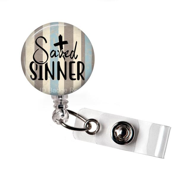 Saved Sinner Retractable Reel ID Name Tag Badge Holder * Christian * Faith * - Picture 1 of 5